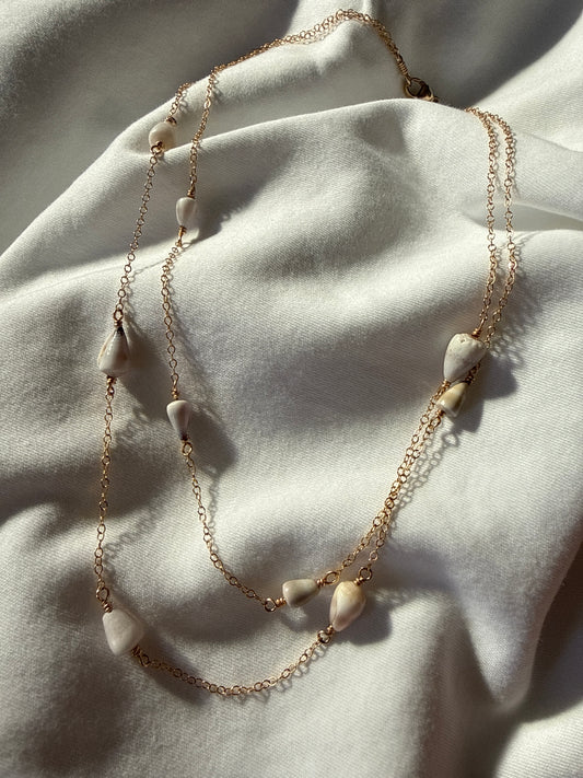 Double layered white cone shell necklace