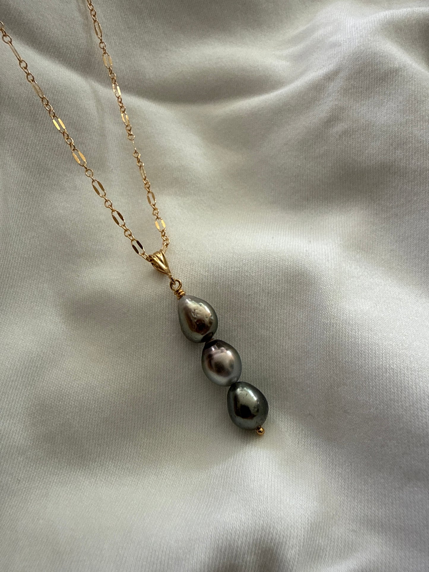 Triple Tahitian keshi necklace