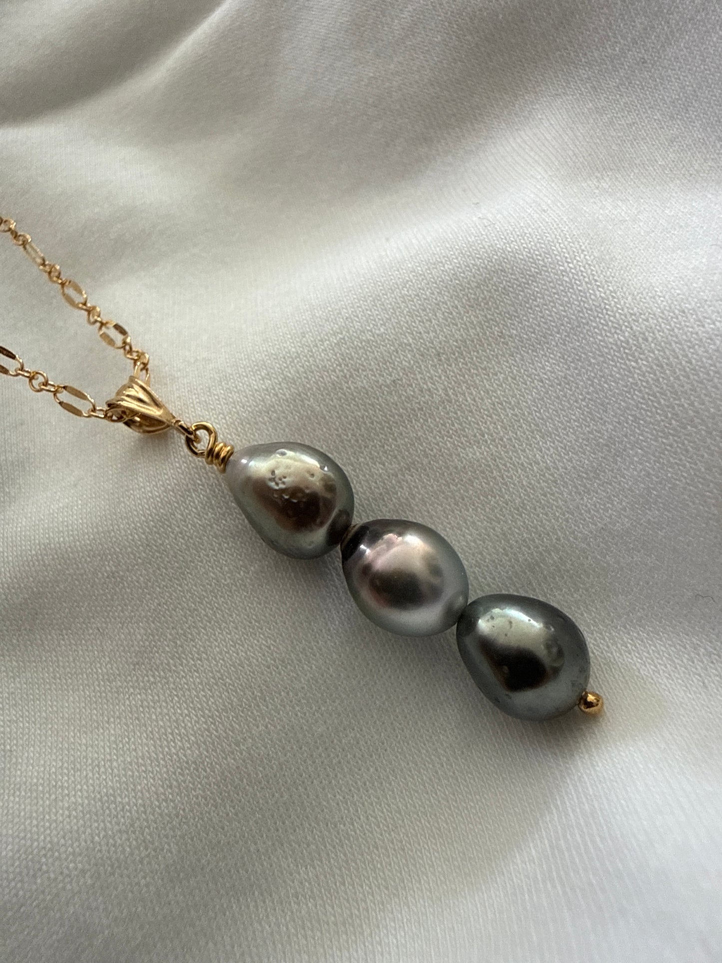 Triple Tahitian keshi necklace